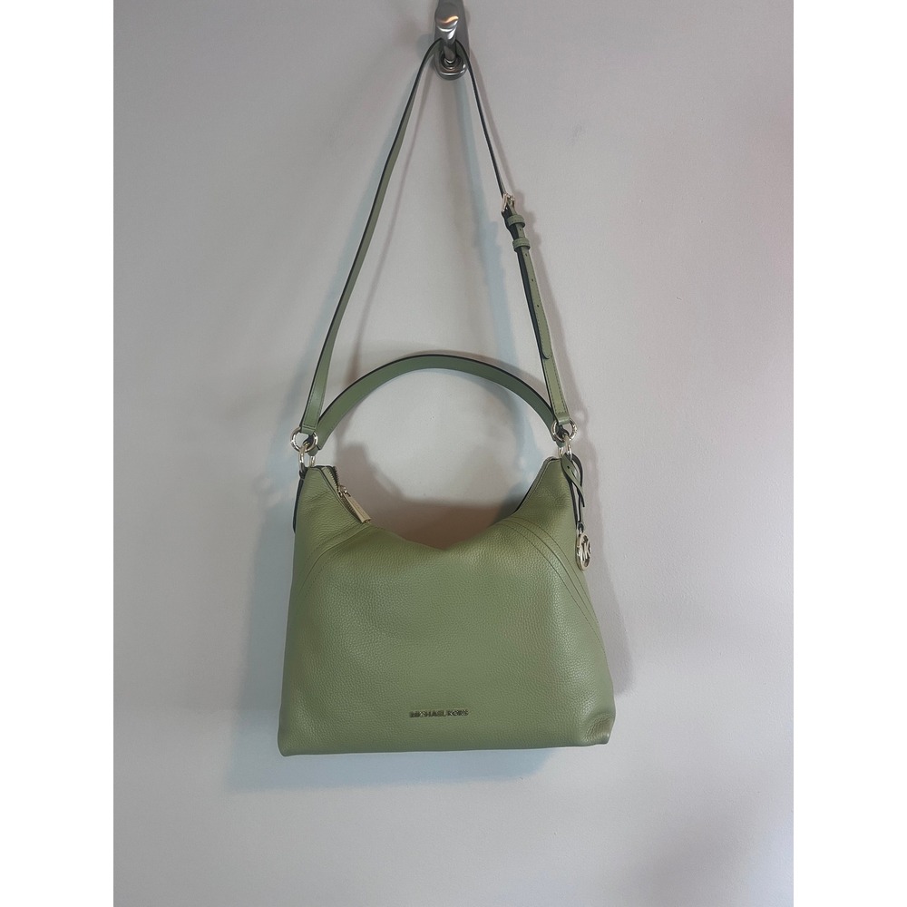 Michael Kors Aria Large Shoulder Bag Light Sage Pebbled Leather 30T0LXAL3L NEW